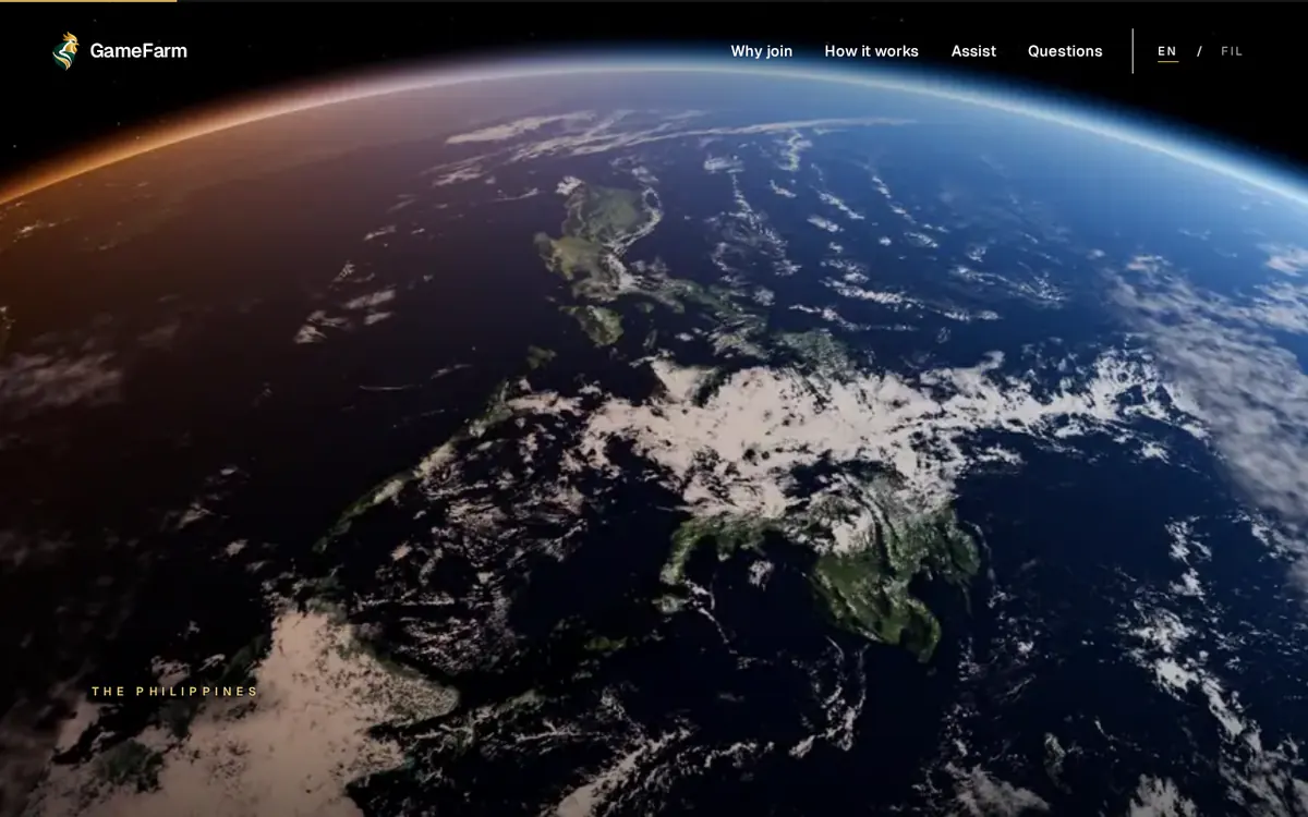 A frame of the gamefarm.ph film: the Philippines seen from orbit.